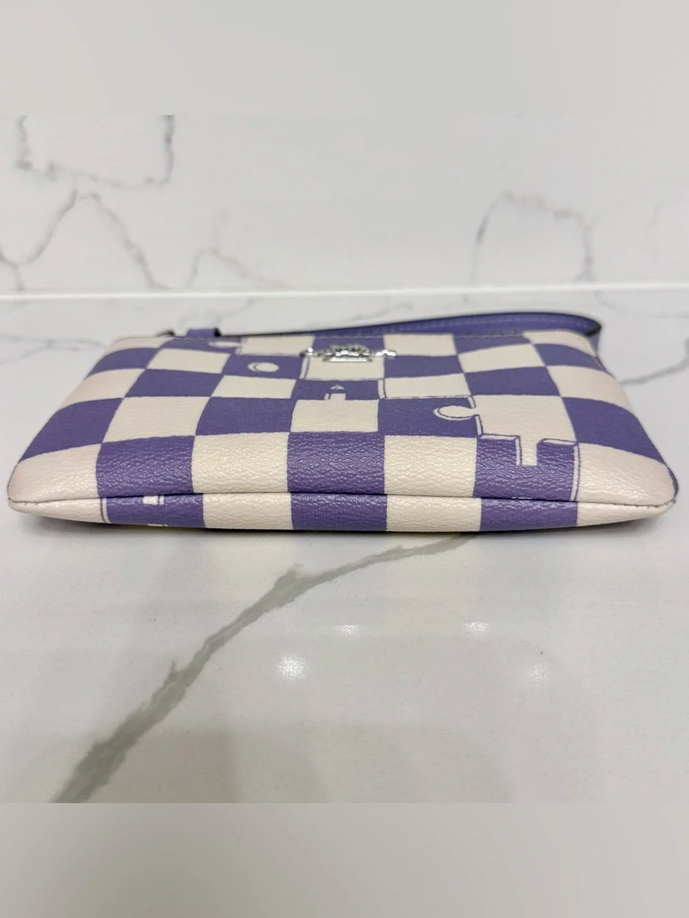 Coach Corner Zip Wristlet in Checkerboard Print Light Violet Chalk CR813
